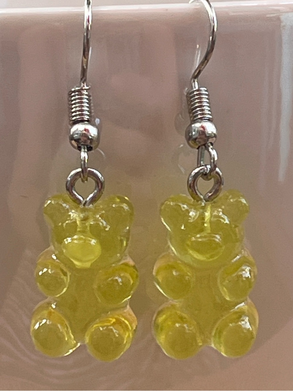 🧸 Yellow-Green Gummy Bear Dangle Earrings